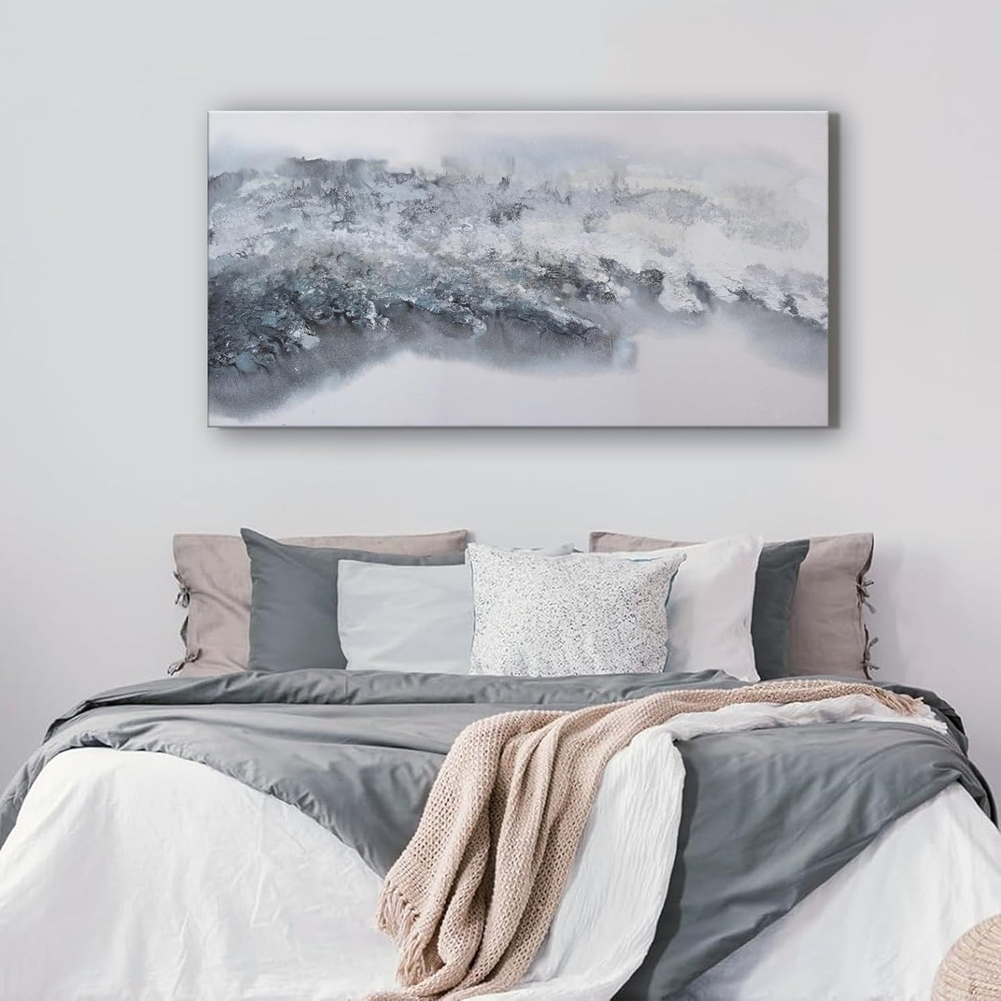 White Abstract Wall Art Decor Grunge Room Decor Art Grey Canvas Wall Decoration 20" x 40"Painting Artwork for Bedroom Home Office Dining Room Decoration