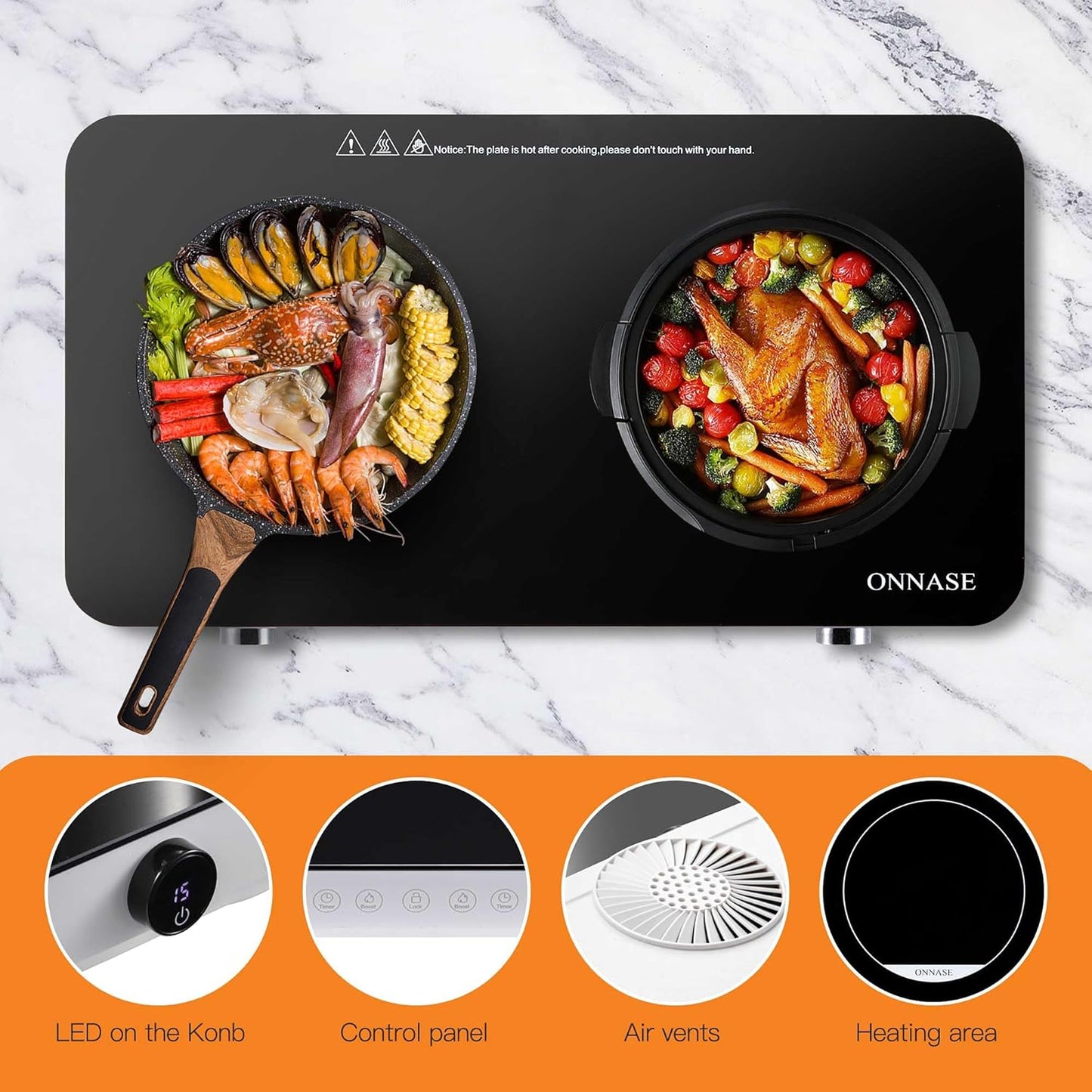 Induction Cooktop,1800W Induction Cooktop 2 Burner, Electric Countertop Cooker with 8 Temp & Power Levels, Kids Lock & Timer, Independent Controls, Low Noise