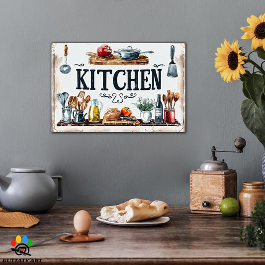 GUTTATY Farmhouse Wall Art, Rustic Kitchen Decor, Ready to Hang Canvas Print, Retro Poster for Dining Room, Restaurant Painting 18x24 Inch