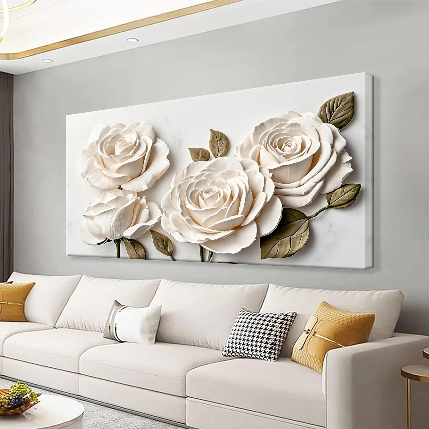 Suconvng Large Wall Art For Living Room Floral Wall Art Decor Modern Canvas Art Wall Decor 29" X 58" Painting White Flower Wall Art For Bedroom Home Office Dining Room Home Wall Decoration