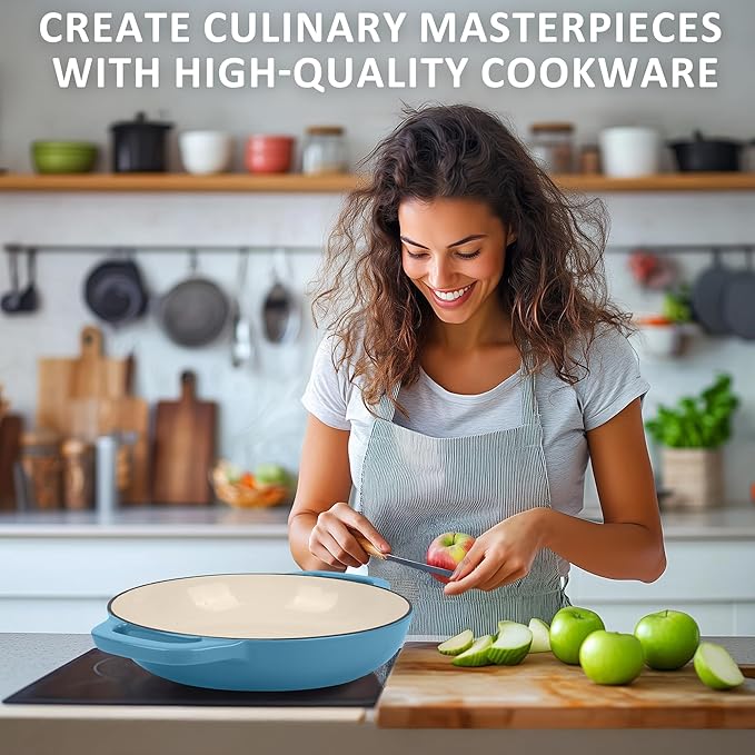 Premium Enameled Cast Iron Dutch Oven for Bread Baking | Non-Stick 2QT Oval Bread Oven with Lid | Perfect for Sourdough, Loaf, and Artisan Baking (Round Blue, 5 QT)