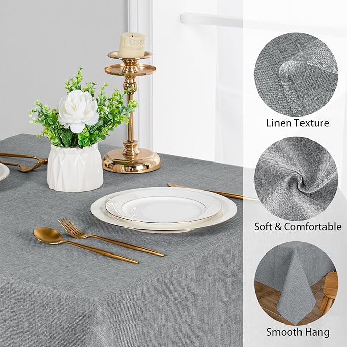 JIUZHEN 2 Pack Faux Linen Farmhouse Tablecloth Rectangular, Wrinkle Stain Resistant Table Cloth Rectangle Table Cover for Kitchen Dining, Grey, 54 x 80 Inch