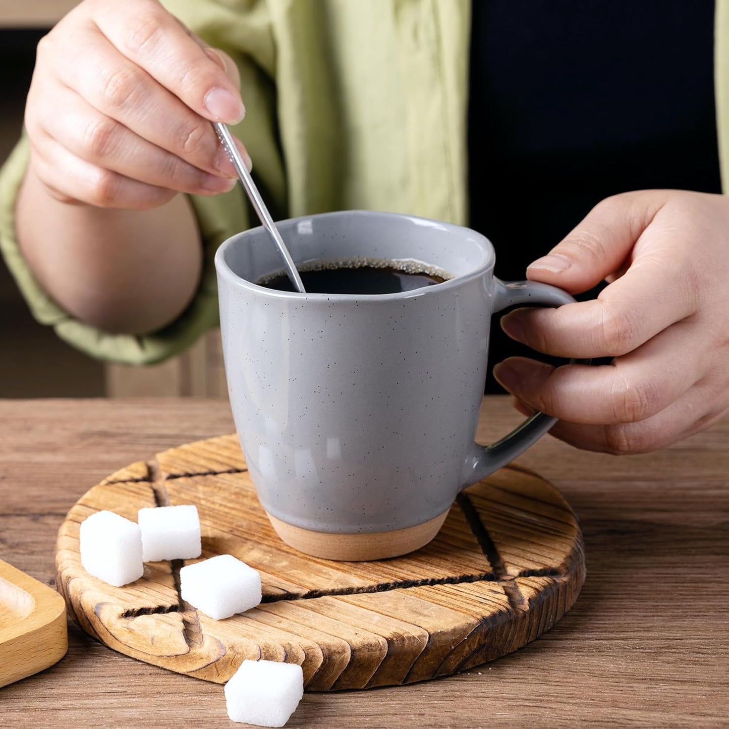 AmorArc 12oz Ceramic Coffee Mugs set of 6, Stylish Coffee Mugs with Rustic Terracotta Underside for Latte/Cappuccino/Milk/Cocoa, Dishwasher&Microwave Safe