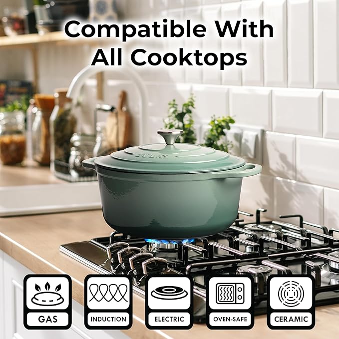 Zulay Kitchen 6 Quart Enameled Cast Iron Dutch Oven Pot with Lid – Premium Durability & Oven Safe up to 500°F – Heavy Duty Cookware Perfect for Bread Baking, Stews, Braising & Roasting - Aventurine