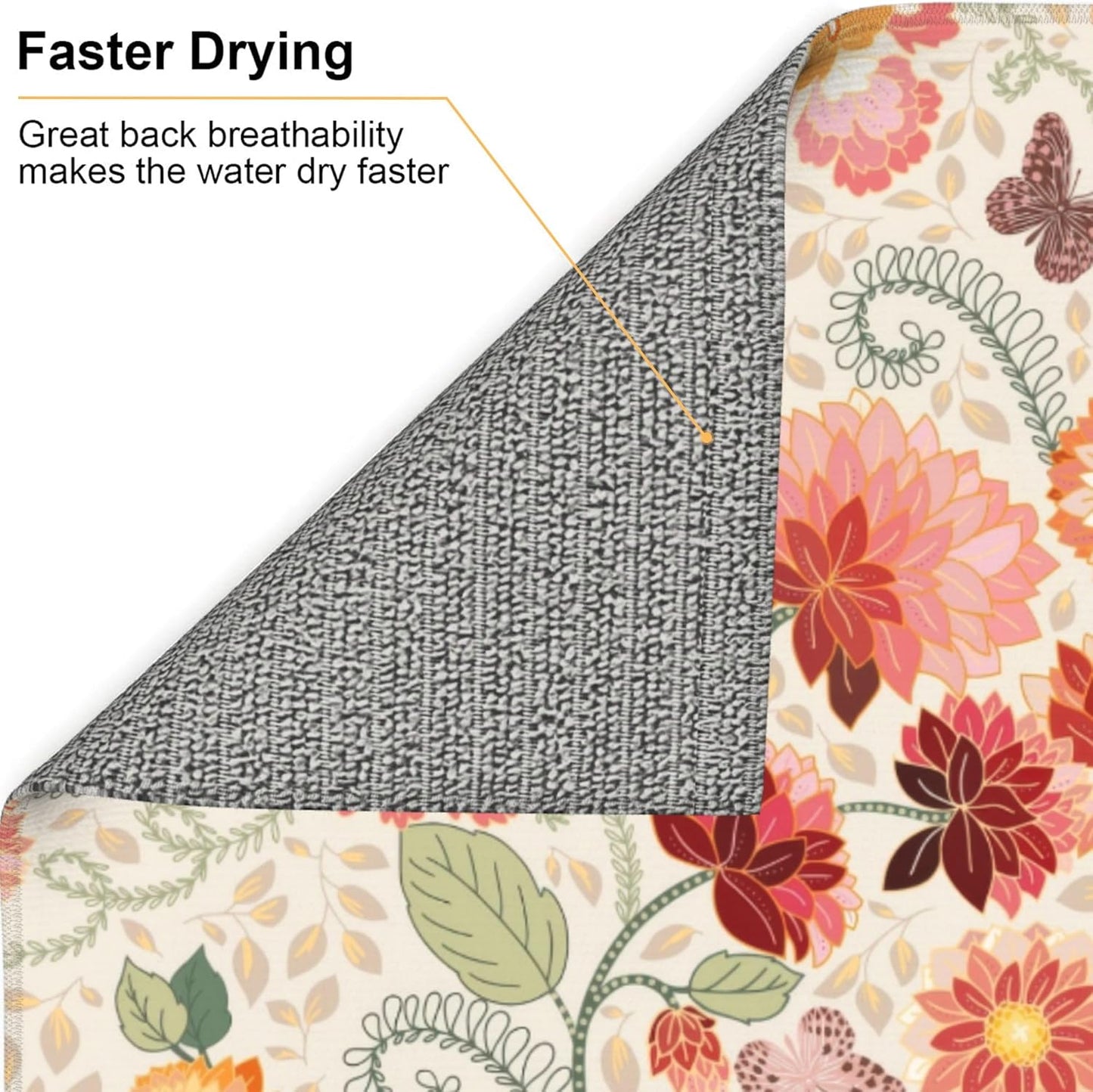 Mandala Flowers Dish Drying Mat 16x18 Inch, Microfiber Absorbent Fast Dry Mat Colorful Floral Large Dish Mat Drying Kitchen Mat, Kitchen Drying Pad for Kitchen Counter Coffee Bar Decor Gifts