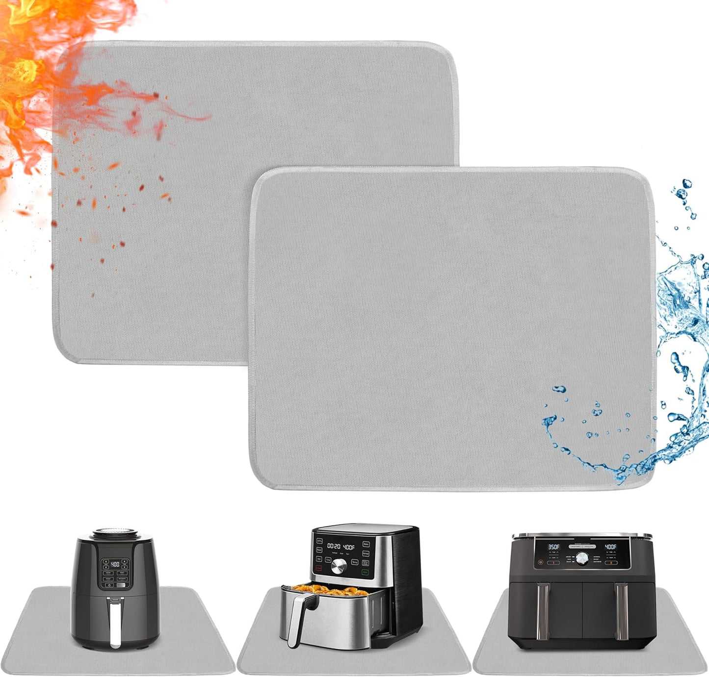 Heat Resistant Mats for Countertop - Firproof 16x20 in Heat Resistant Mats for Air Fryer - Kitchen Countertop Protector for Air Fryer, Coffee Maker, Stand Mixer, Toaster, Oven 2PCS - Grey