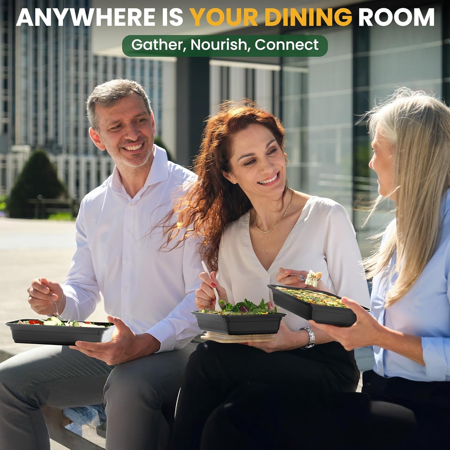 28oz Meal Prep Containers [50-Pack], Reusable Bento Box with Easy-Snap Leakproof Lids - Microwave, Dishwasher & Freezer Safe Food Storage, BPA-Free Plastic Lunch Containers (Black)