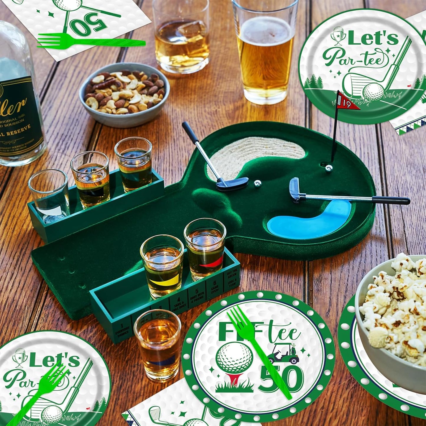 Rakuto Golf 50th Birthday Tableware Decorations for Men, Golf Theme Fiftee Birthday Party Plates Napkins and Forks, Disposable Paper Plates Supplies Decor Serves 24