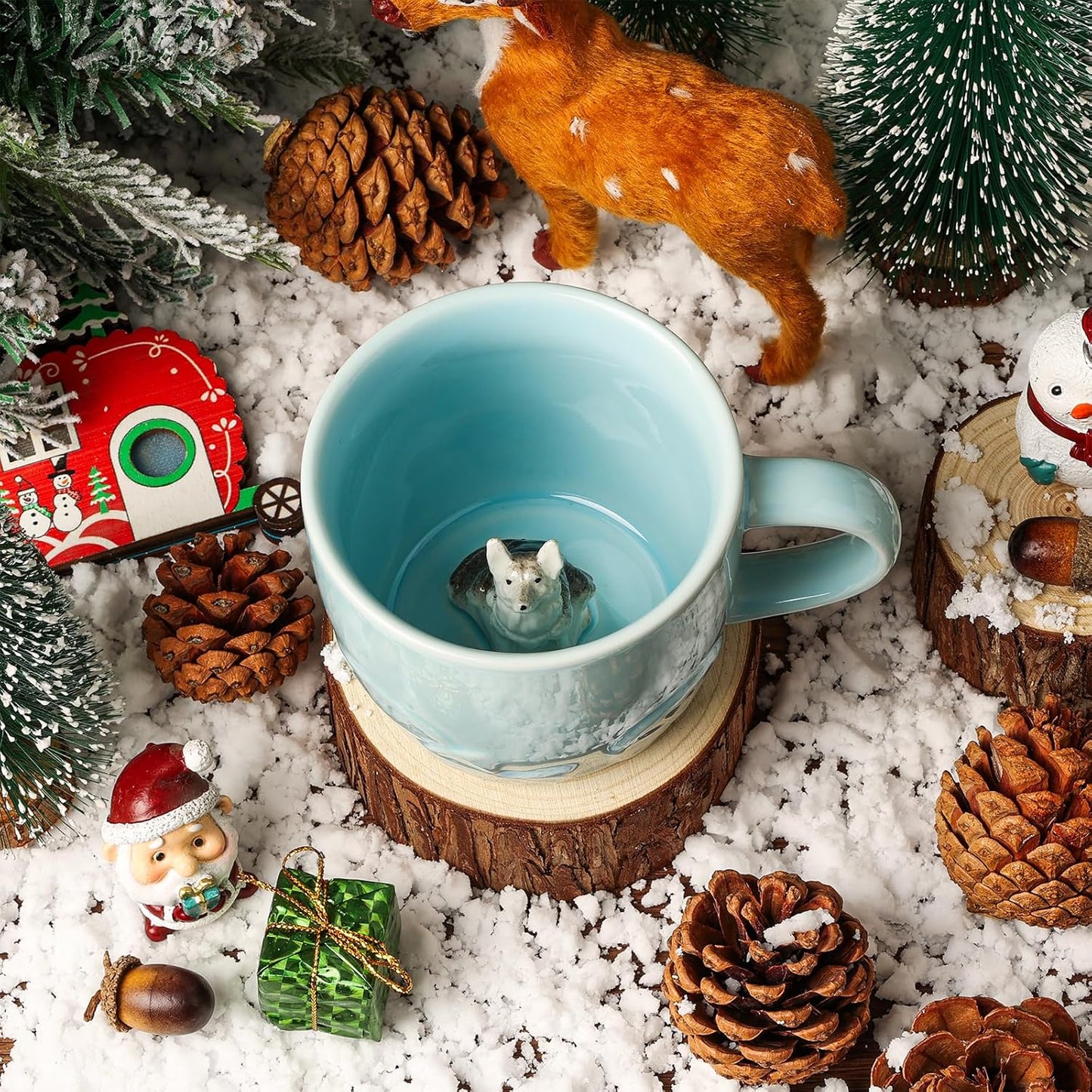 German Shepherd Dog Ceramic Cup Hidden 3D Animal Inside Mug,Cute Cartoon Handmade Figurine Mug,Christmas Birthday Surprise for Friends Family or Kids (Blue German Shepherd)