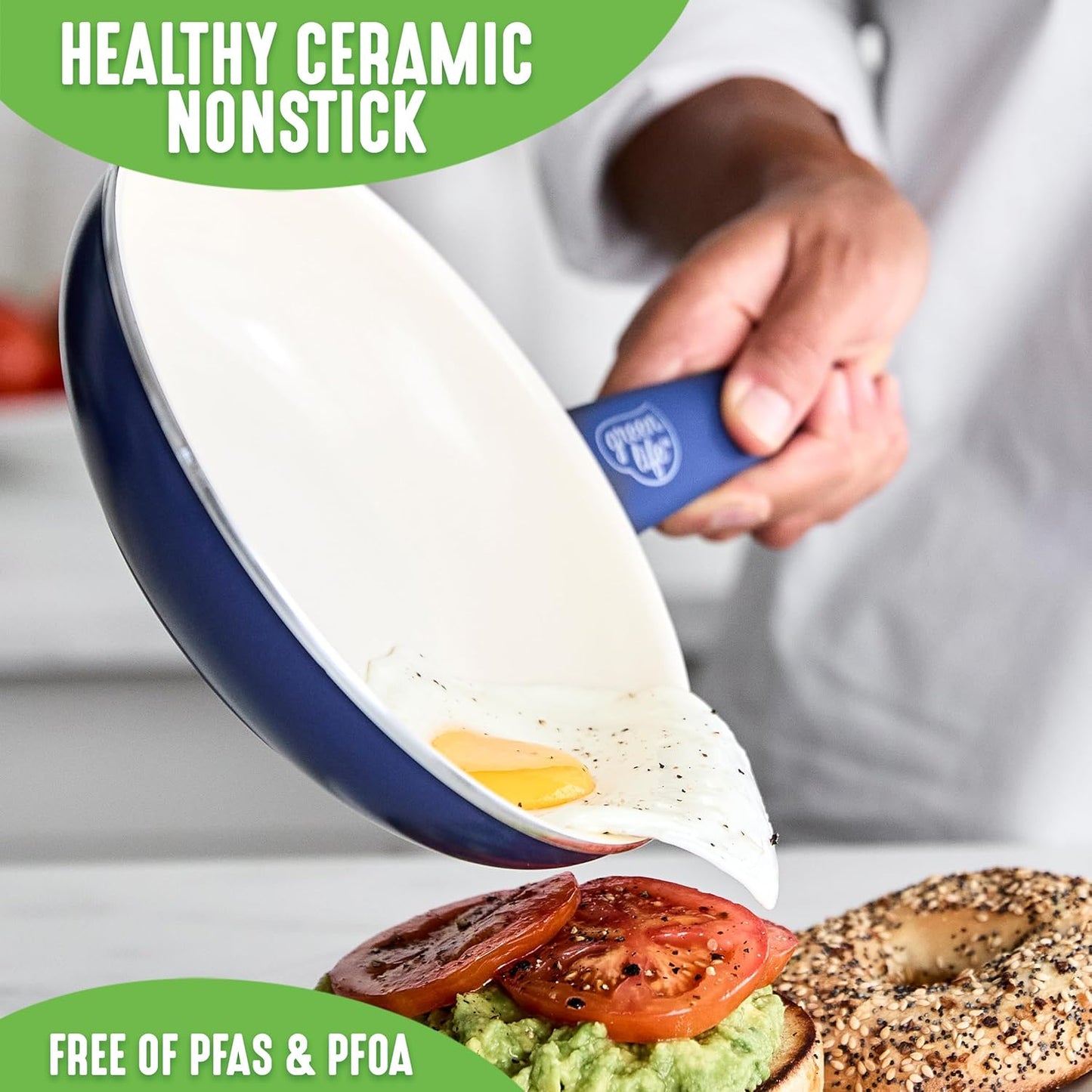 GreenLife Non Stick Fry Pan Set (7" & 10"), Non-Toxic PFAS-Free Ceramic Skillets, Dishwasher & Oven Safe, Egg Omelet Frying Pans, Stay- Cool Handles, Kitchen Home Cooking Essentials, Blue