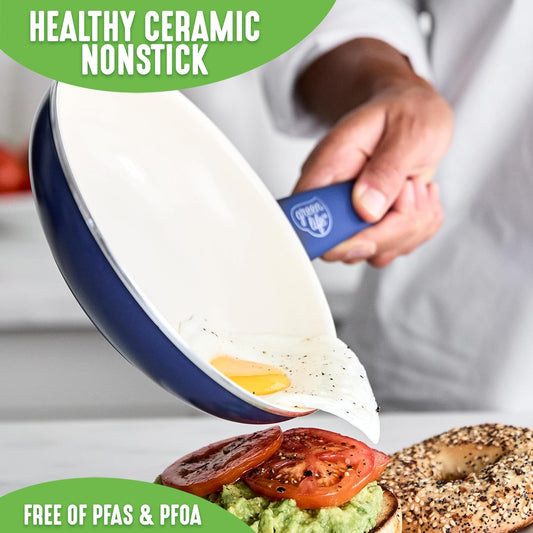 GreenLife Non Stick Fry Pan Set (7" & 10"), Non-Toxic PFAS-Free Ceramic Skillets, Dishwasher & Oven Safe, Egg Omelet Frying Pans, Stay- Cool Handles, Kitchen Home Cooking Essentials, Blue