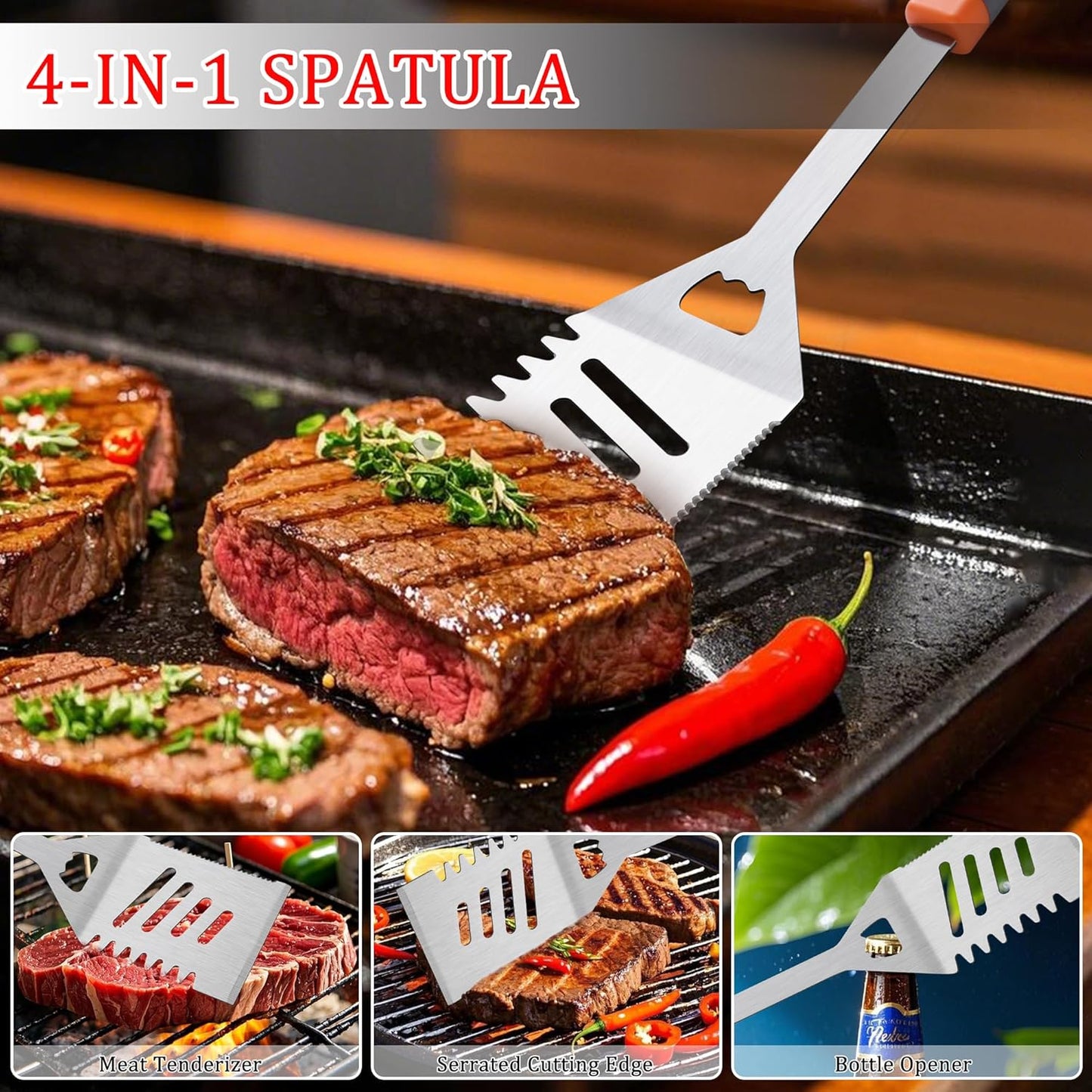 11-Piece Grill Tools Set, BBQ Grilling Accessories with Tongs & Spatua, Stainless Steel Portable Grill Tools Kit with Hooks & Apron Storage Bag for Camping, Grilling Gifts for Men Dad