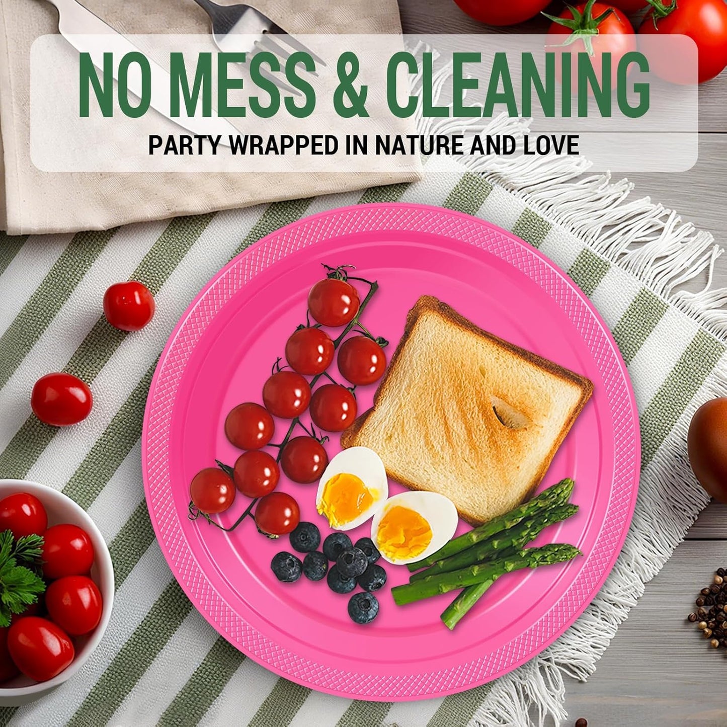 50 Hot Pink Plastic Plates For Party, Includes 25-9" & 25-7" Cake Dessert Plastic Dinner Plates Disposable For Party Supplies