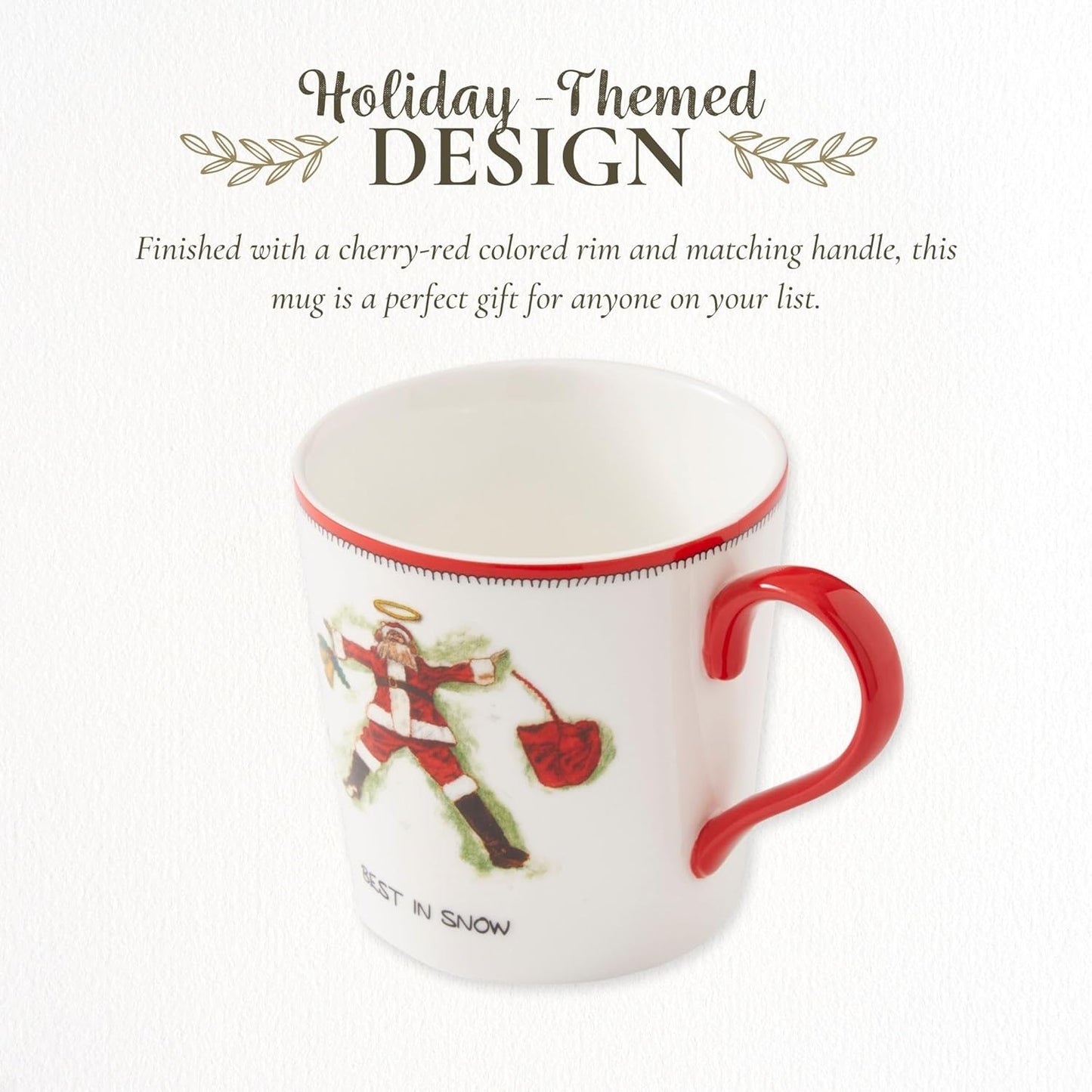 Spode Kit Kemp 12oz Festive Christmas Mug - Best In Snow Doodle Mug, Fine China Dishwasher Safe Holiday Coffee Mug with Handle for Cocoa, Tea, Gifts - A Cheerful Christmas Essential
