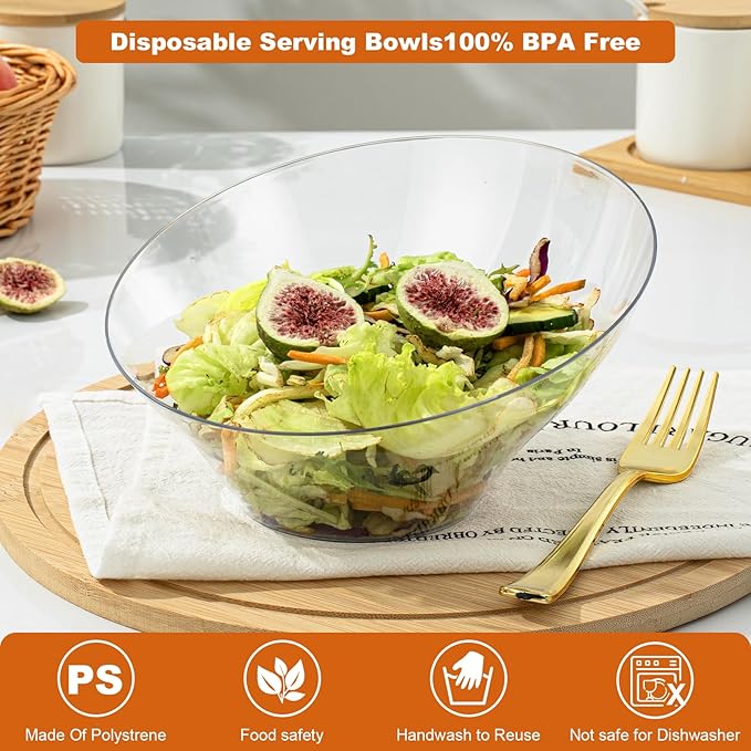 Goodluck 12 Pack Clear Plastic Serving Bowls for Party - 20 OZ Angled Disposable Serving Bowls for Wedding Party Chip, Candy, Salad & Fruit
