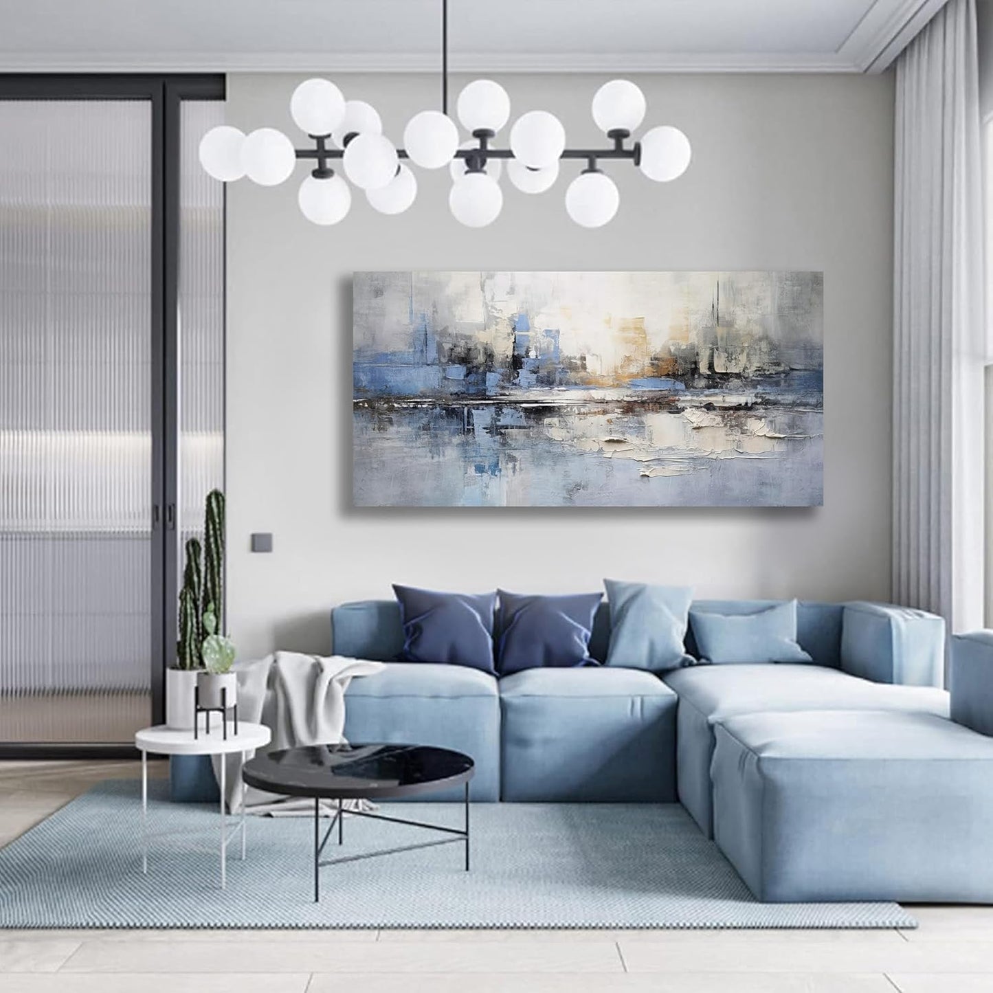 VHMING Abstract Wall Art Wall Decor Blue and Gray White Modern Canvas Wall Paintings Abstract Artwork for Living Room Bedroom Bathroom Office Home Decor Can Be Hung Directly 20"x 40"