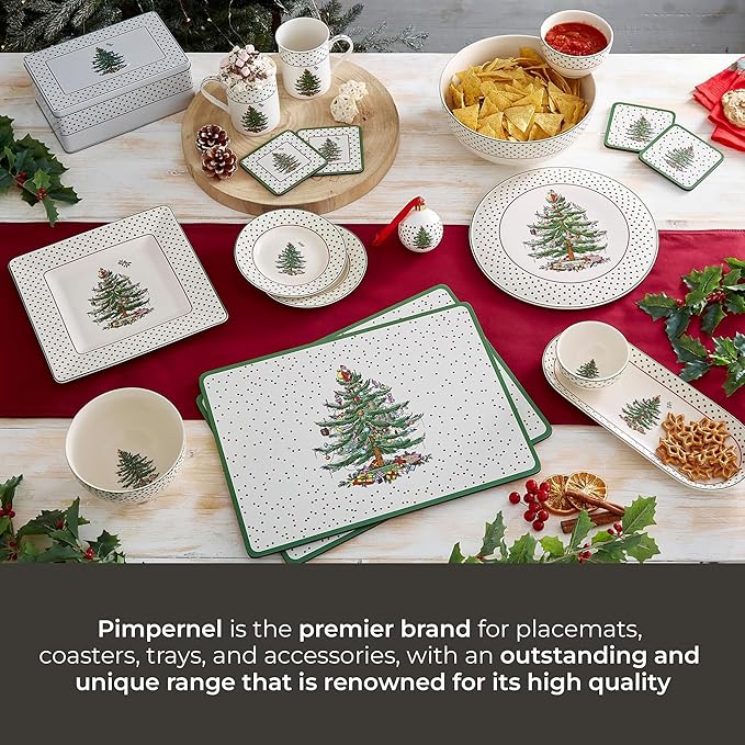 Spode Placemats & Table Mats, Polka Dot Collection, Set of 4 – (15.7" x 11.7") Cork-Backed Boards with Lacquered Finish, Heat & Stain Resistant Dining, Kitchen & Tabletop Furniture Protection