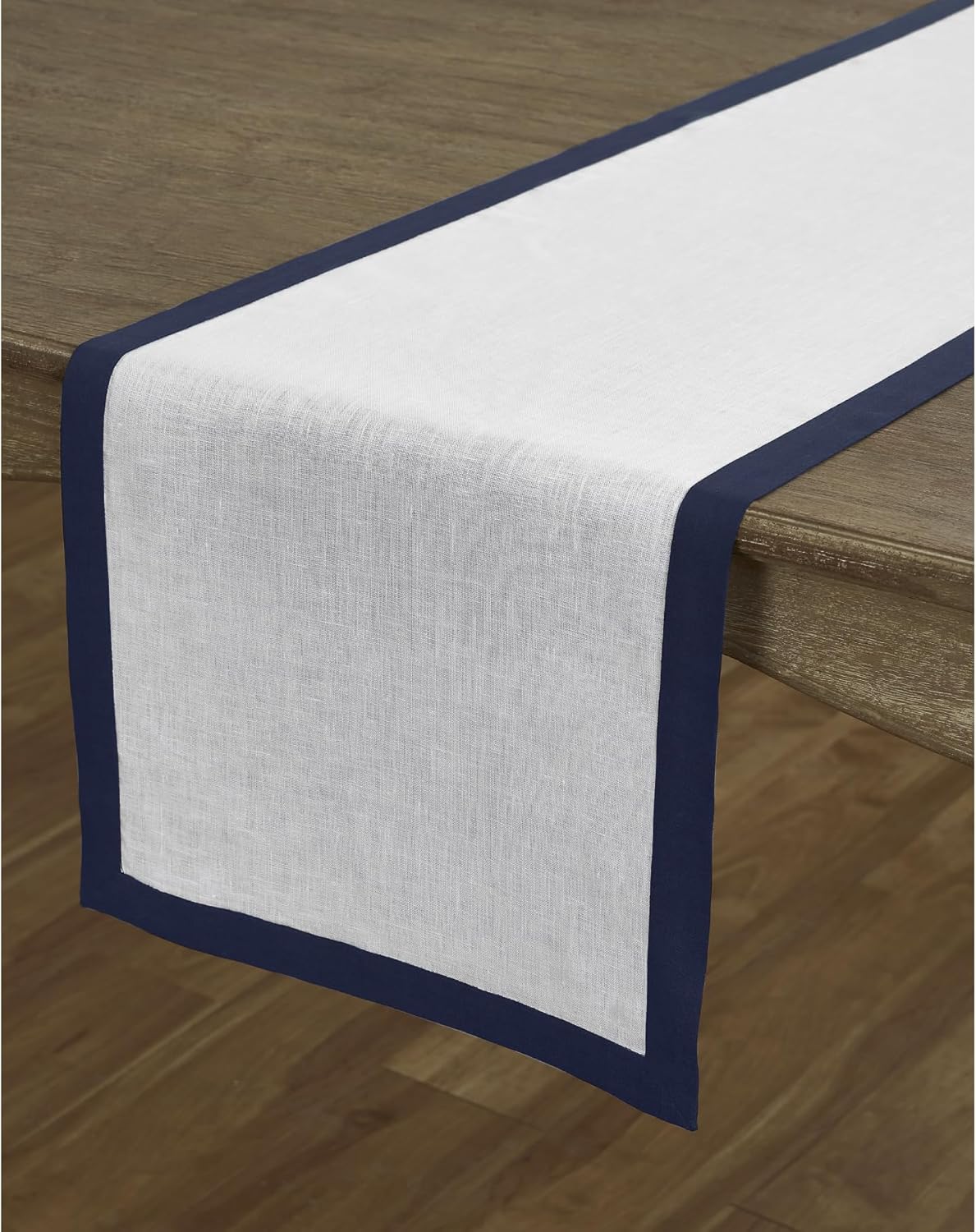 Solino Home Linen Table Runner 120 Inches Long - Navy and White 100% Pure Linen 14 x 120 Inch Table Runner for Dining, Fall, Autumn, Thanksgiving, Christmas, Holiday - Classic