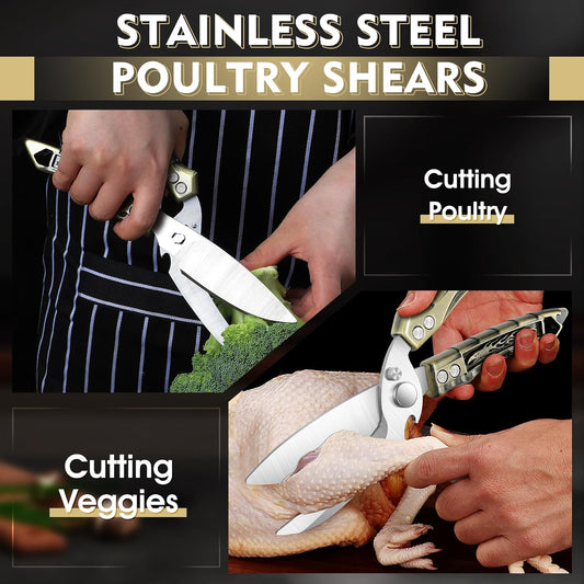 Dream Reach Kitchen Poultry Shears - Heavy Duty Detachable Cooking Scissors with Serrated Edge for Chicken, Meat, Turkey, Green Kitchen Shears for Thansgiving Gift