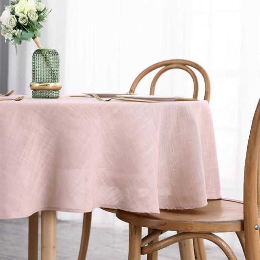 maxmill Lux Faux Linen Tablecloth with Slubby Yarn Textured Weaves Wrinkle Resistant Anti-Shrink Soft Table Cloth for Kitchen Dining Restaurant Tabletop for Event Holiday Dinner Round 70 Inch Blush