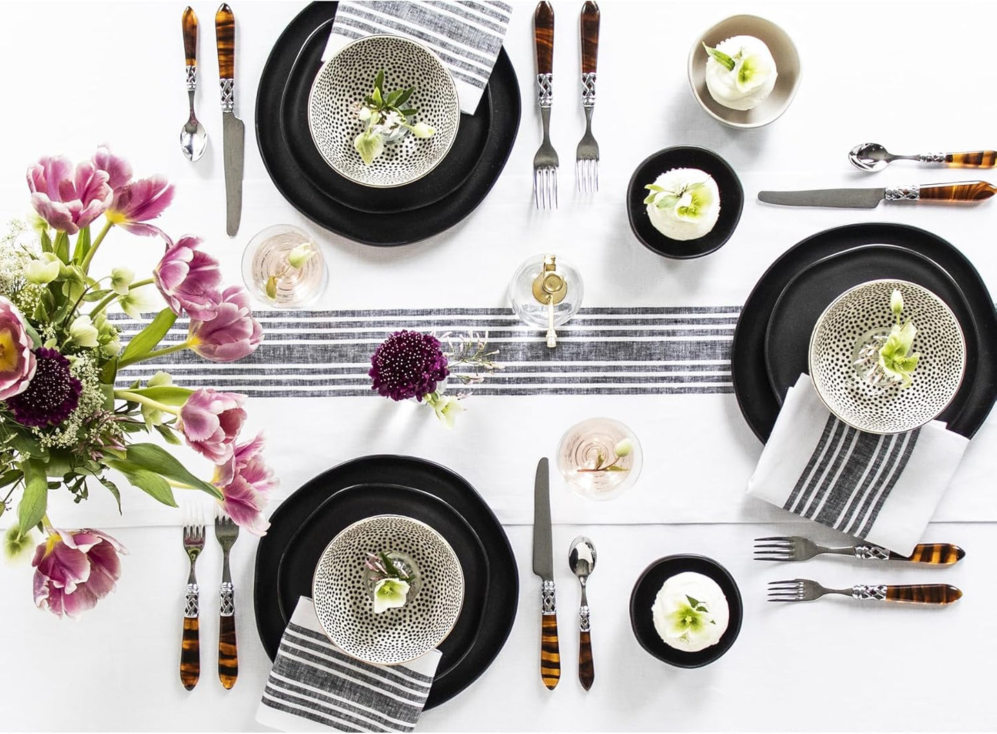 Solino Home Linen Striped Table Runner 90 Inches Long - Farmhouse 100% Pure Linen Black and White Dining Table Runner 14 x 90 Inch for Fall, Autumn, Halloween, Thanksgiving, Holiday