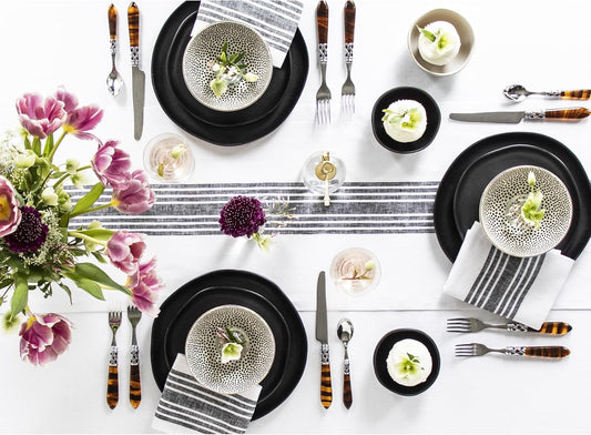 Solino Home Linen Striped Table Runner 90 Inches Long - Farmhouse 100% Pure Linen Black and White Dining Table Runner 14 x 90 Inch for Fall, Autumn, Halloween, Thanksgiving, Holiday