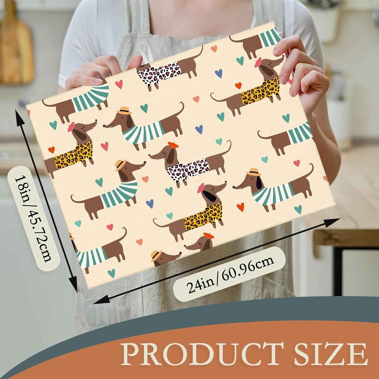 Dachshunds Dogs Dish Drying Mats 18x24 Inch,Leopard Print Hearts Dish Pad Drying Rack Mat for Kitchen Counter Ultra Absorbent Microfiber Dishware Coffee Maker Bar Countertop Decor