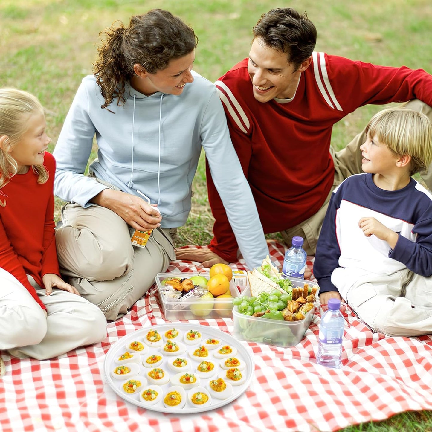 HANSGO Deviled Egg Containers with Lid, 3PCS Deviled Egg Platter Carrier Holder Trays with 66 Slots for Festival Party and Home Kitchen, White