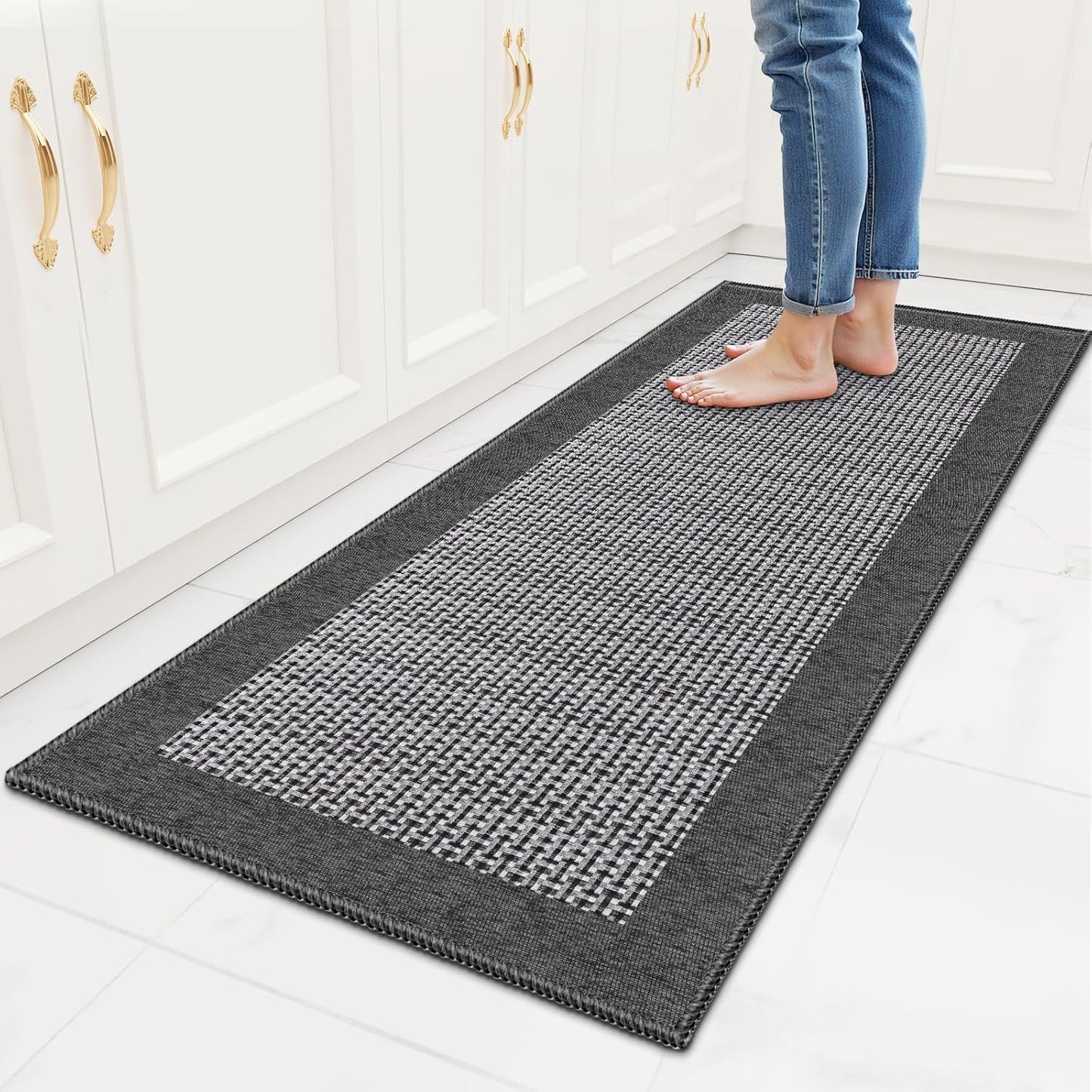 StepRite Kitchen Rugs, Kitchen Mats for Floor, 47"x20" Non-Slip Machine-Washable Kitchen Throw Rug, Absorbent Kitchen Runner Rugs Office, Kitchen Sink Standing Desk Mat, Kitchen Decor Carpet, Grey