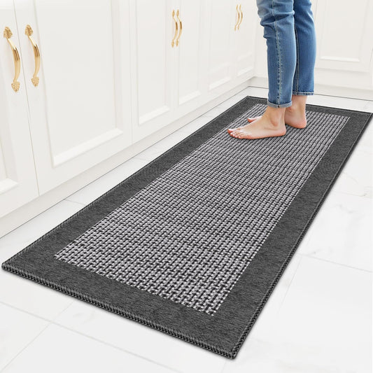 StepRite Kitchen Rugs, Kitchen Mats for Floor, 47"x20" Non-Slip Machine-Washable Kitchen Throw Rug, Absorbent Kitchen Runner Rugs Office, Kitchen Sink Standing Desk Mat, Kitchen Decor Carpet, Grey
