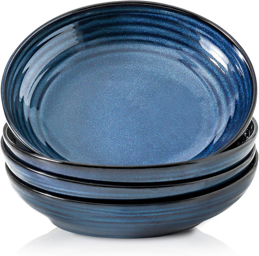 Hasense Pasta Bowls, 32 Oz Ceramic Serving Bowls Set of 4-8.7 Inch Serving Dishes for Salad, Pasta, Soup, Fruit - Blue Dinner Plate Bowls for Home Gift, Dishwasher & Microwave Safe
