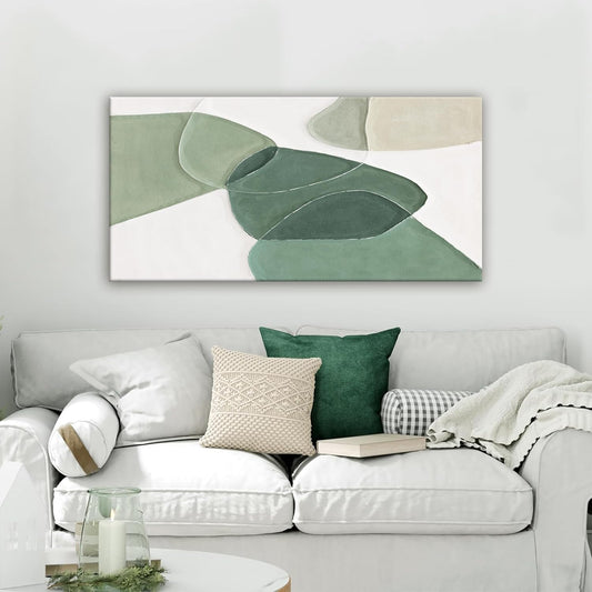 QSQ Green Wall Art Decor Green White Boho Wall Art Minimalist Wall Art Geometric Color Block Canvas Artwork Paintings Wall Decor Modern Home Bedroom Art Office Decor 20"X 40"