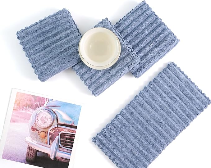 Kitchen Dish Cloths,Super Absorbent Coral Velvet Dish Towels,Quick Drying Kitchen Towels No Lint Dish Rags,Reusable Household Microfiber Cleaning Cloth,12X12 inches (12 Pack,Navy Blue Streak)