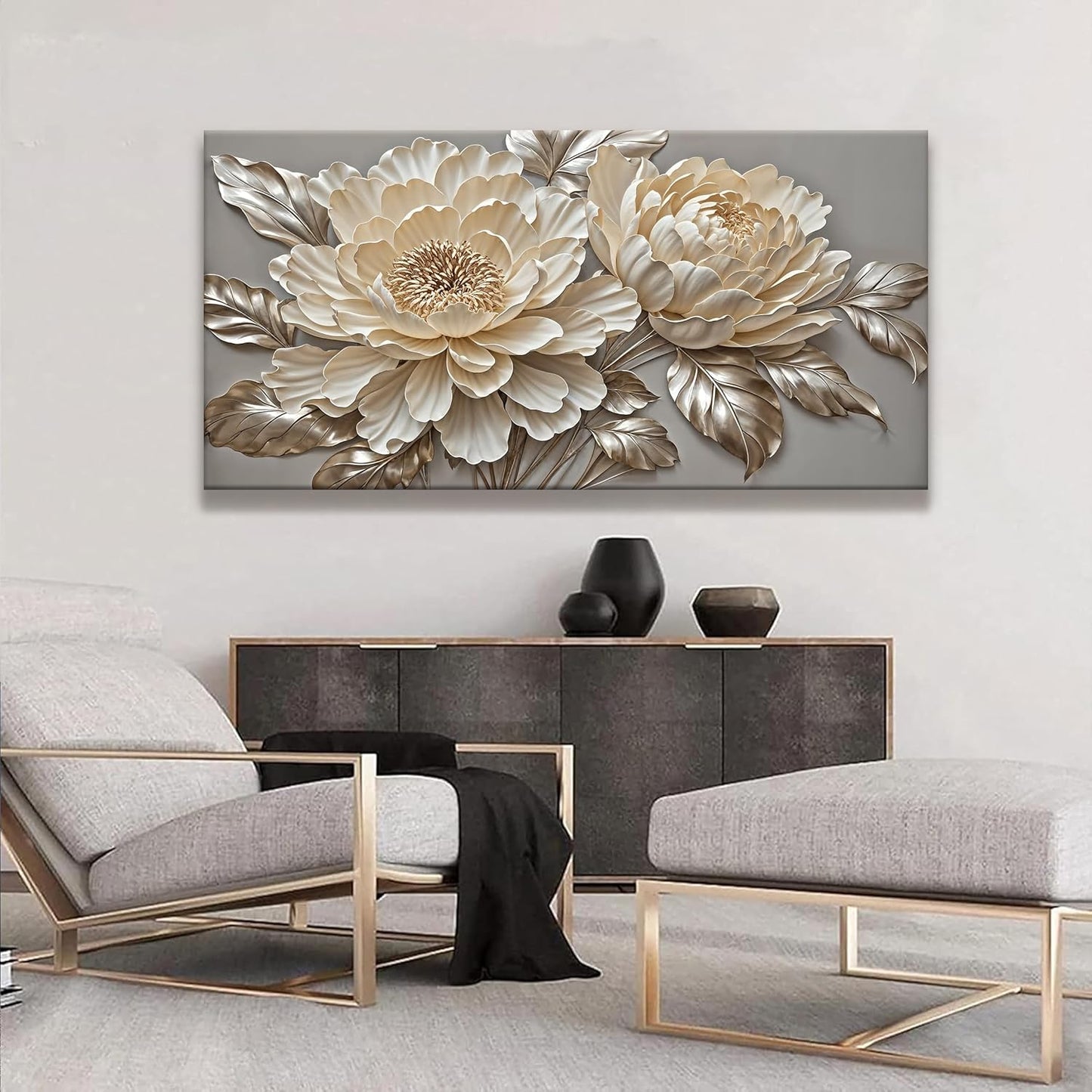 Tsomzxng Large White Wall Art For Living Room Prints Artwork Canvas Art Wall Decor White Flower Wall Art Modern Painting Elegance Wall Decor For Hotel Office Home Decoration 29 X 58 Inch