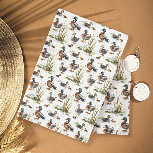 Rustic Botanical Mallard Duck Kitchen Towels, Duck Lover Gifts Decorative Hand Towels for Bathroom, Farm Animal Decor Dish Tea Towels for Kitchen Decor, 16x24 Inches