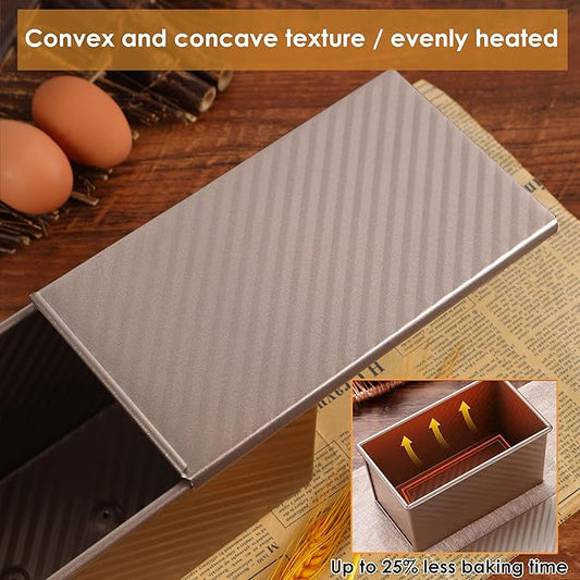 Bread Pan, 13 * 5inch Aluminized Steel Non-Stick Rectangle Pullman Loaf Pan with Lid, Long Sourdough Bread Loaf Pan for Homemade, Deep Bread Tin with Dough Scraper Cutter