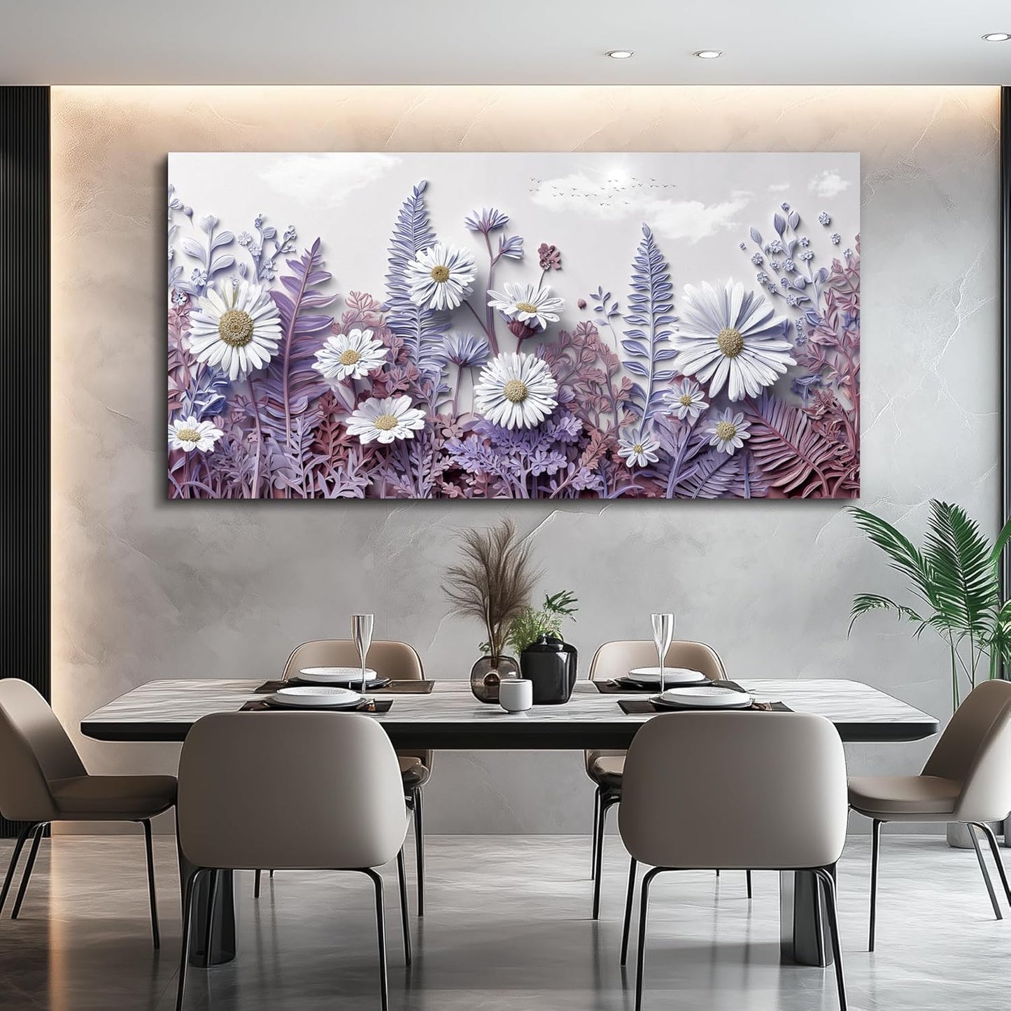 QIYILEXWART Canvas Wall Art For Living Room Large Wall Decor For Office Bedroom Decorations Daisy Fern Landscape Pictures Farmhouse Painting Artwork Room Wall Mural Aesthetic Home Decor 30x60 In