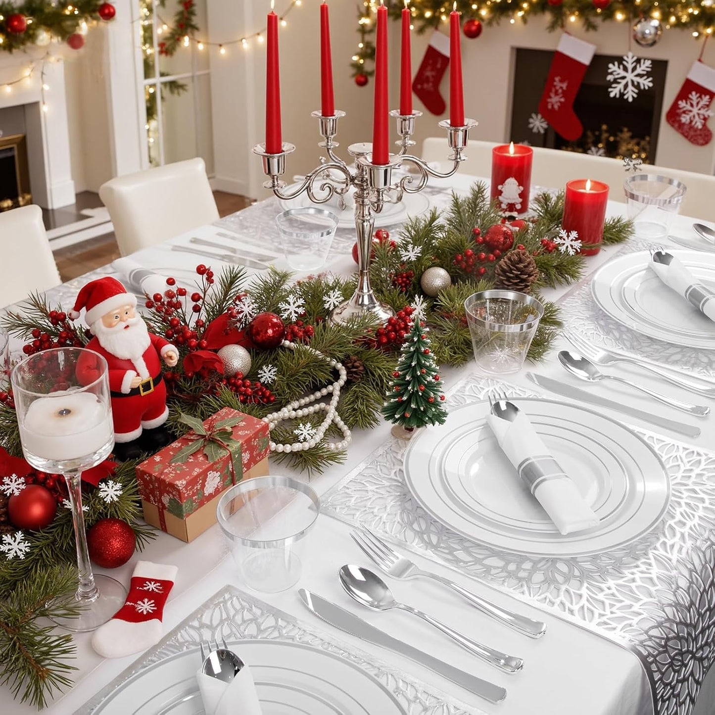 WDF 180 Pieces Silver Plastic Silverware - Silver Plastic Cutlery - Fancy Plastic Silverware Heavy Duty - 60 Forks 60 Knives 60 Spoons - Disposable Plastic Utensils Perfect for Party/Wedding/Christmas