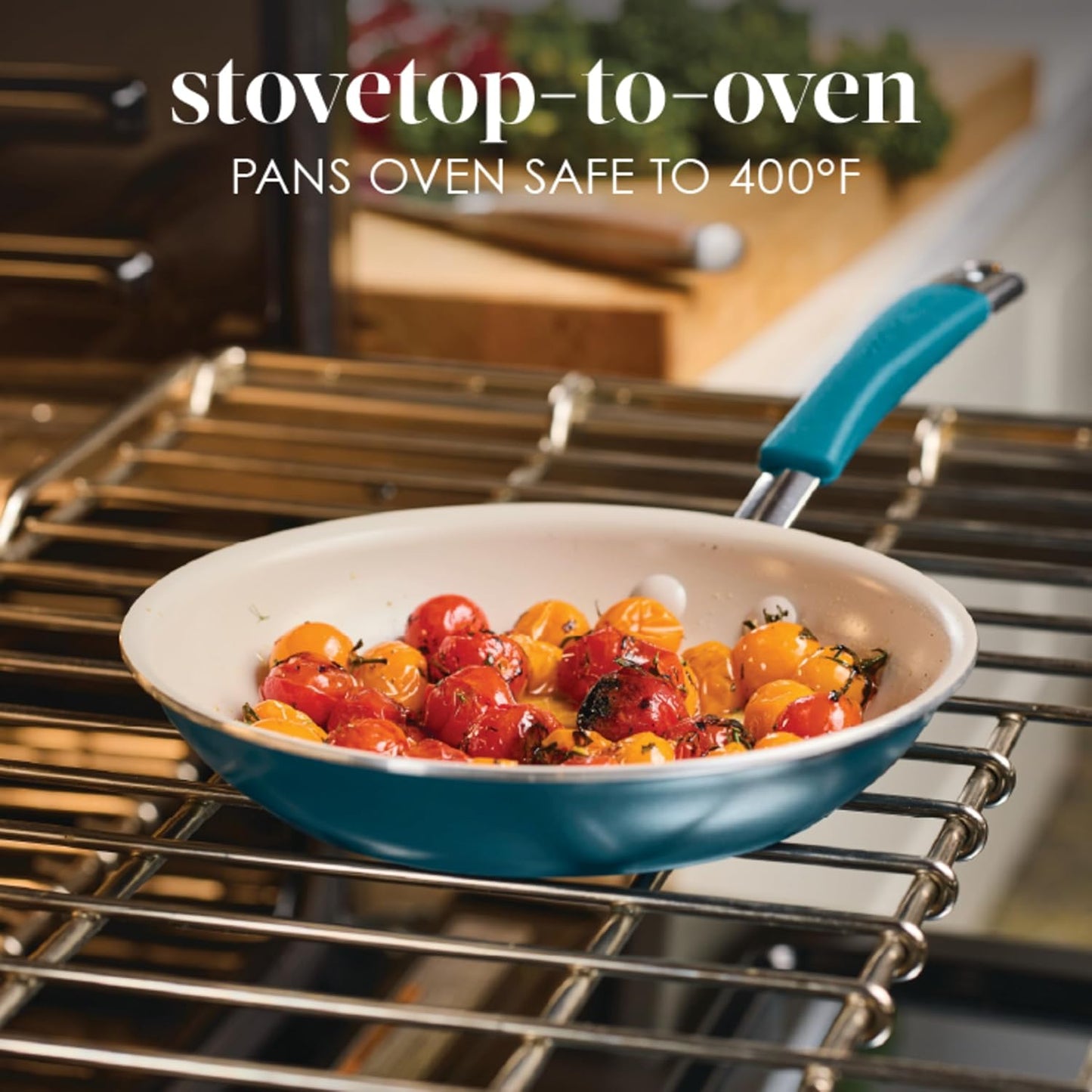 Rachael Ray Cucina Ceramic Nonstick Frying Pans/Skillet Set, Dishwasher Safe, 8.5 inch and 10 inch Open Fry Pans - Marine Blue