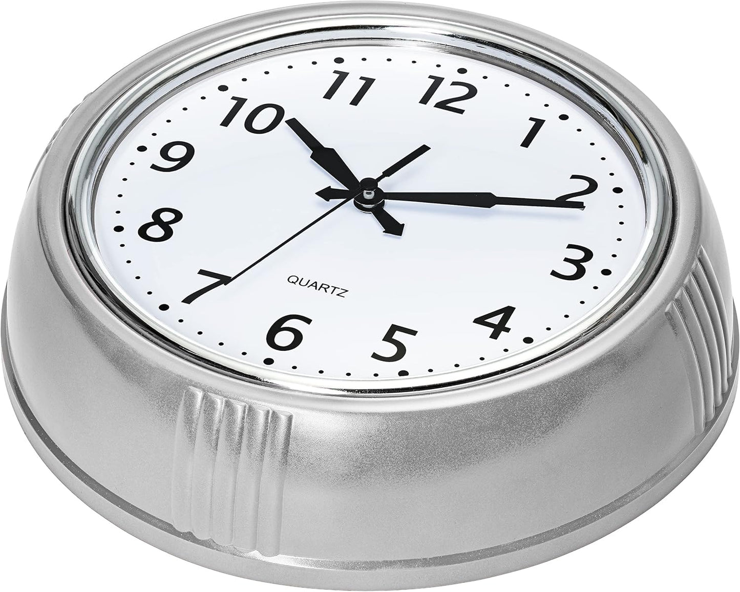 Bernhard Products Retro Wall Clock 12 Inch Silver Kitchen 50's Vintage Design Round Silent Non Ticking Quality Quartz Battery Operated for Home/Office/Kitchen/Living Room/School Classroom