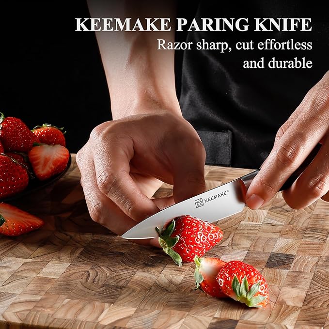 KEEMAKE 3.5 inch Paring Knife 3.5 Inch, Fruit Knife German High Carbon Stainless Steel Blade, Pakkawood Handle Small Kitchen Knife with Gift Box