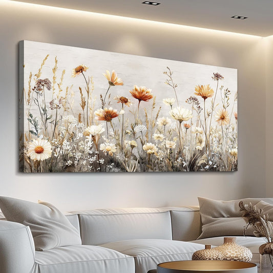 QIYILEXWART Canvas Wall Art For Living Room Large Wall Decor For Office Bedroom Decorations Neutral Wildflower Landscape Pictures Farmhouse Painting Artwork Room Wall Mural Home Decor 30x60 In