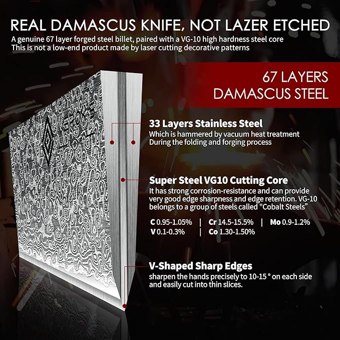 VEROXIS Damascus Chef Knife 8 Inch, Professional Japanese Kitchen Knives Sharp High Carbon Super Steel with Ergonomic Pakkawood Handles, Elegant Gift Box Packaging