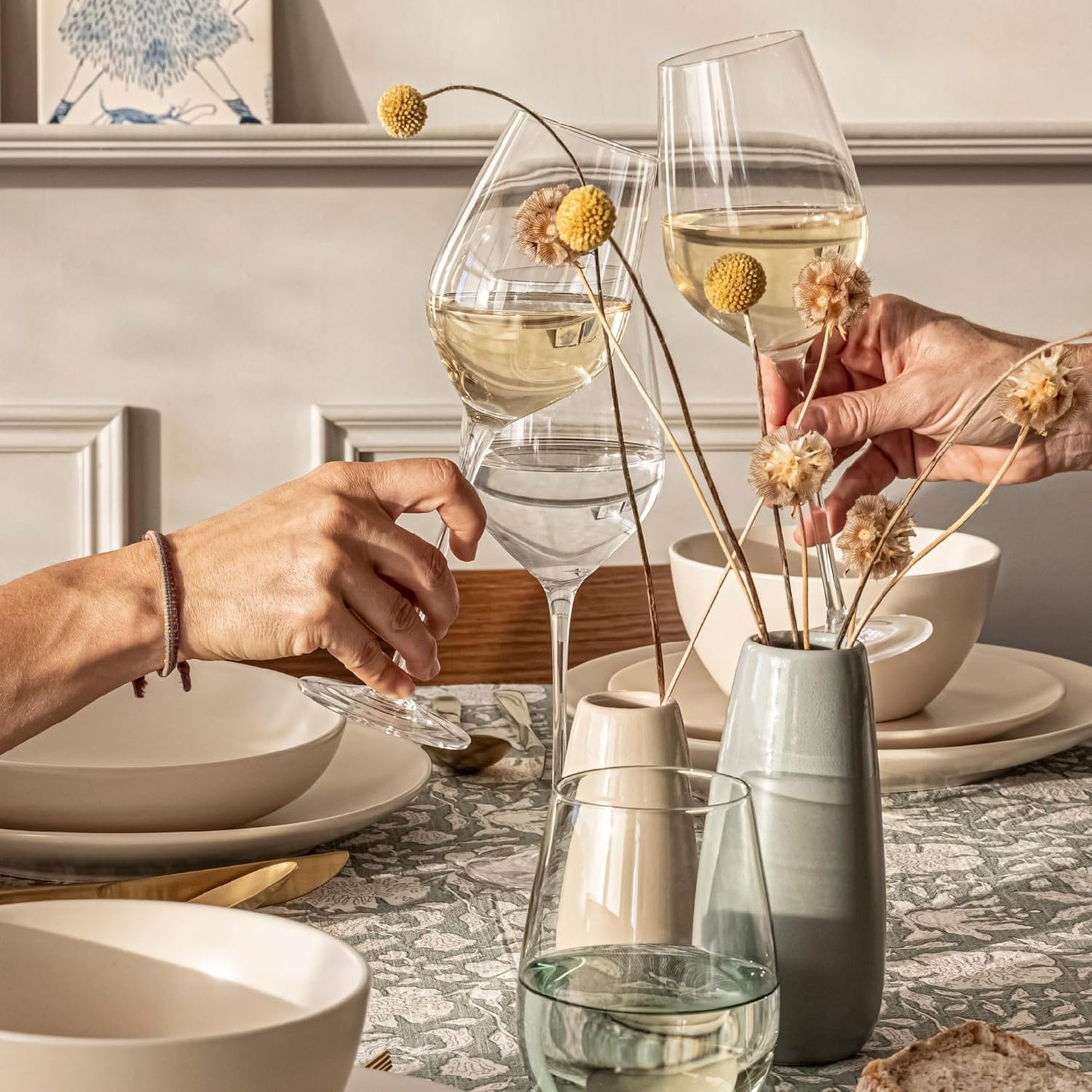 over&back 13oz Traditional Glassware - Set of 4 Classic Stem Drinking Glasses for Parties, Get-togethers, and More - Mouth-Blown - Wine Cups for Kitchen and Dining Room - Clear