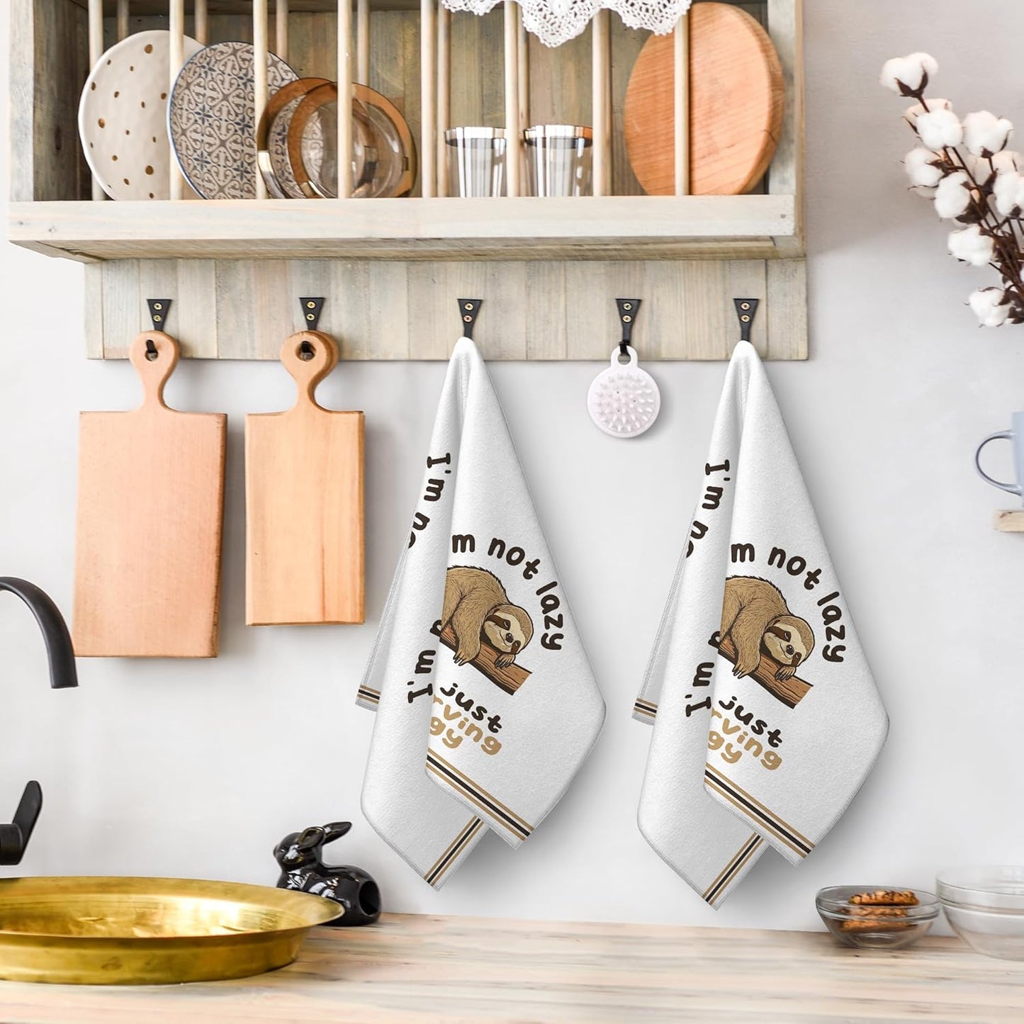 Cukemip Funny Sloth Kitchen Towels with Hanging Loop Set of 2 Soft Absorbent Sloth Gifts Cute Decorative Hand Tea Towels for Kitchen Bathroom Farmhouse Holiday Home Decor 16x24 Inch (I'm Not Lazy)