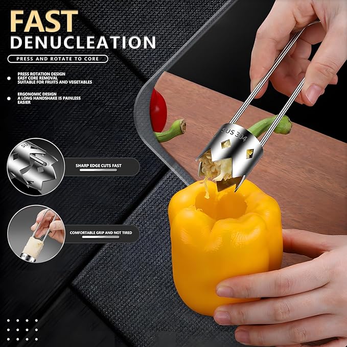 Stainless Steel Fruit and Vegetable Corer Set, Multi-Function Corer and Seed Remover for Apple Tomato (2)