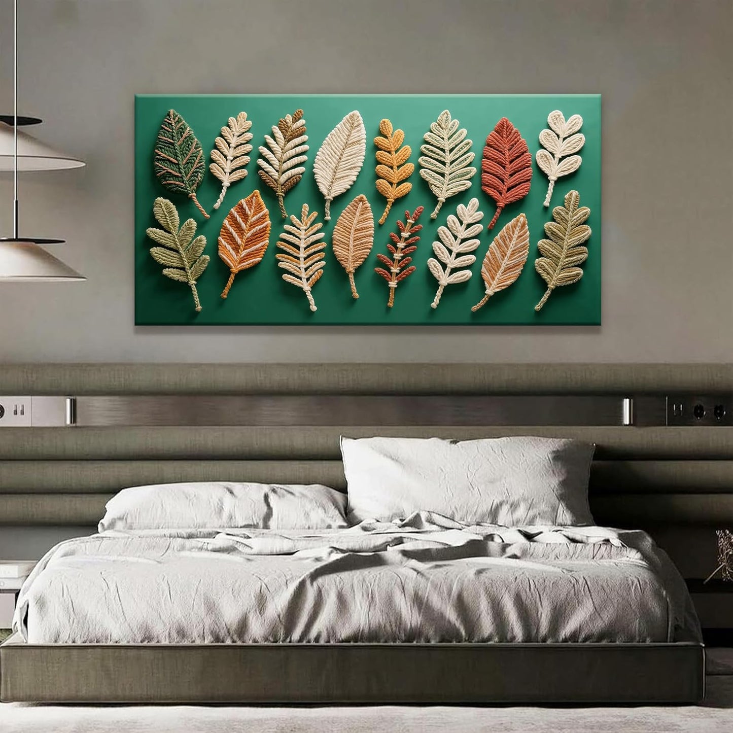 Tsomzxng Boho Wall Art For Living Room Modern Bohemian Feather Wall Decor Prints Artwork Canvas Art Wall Decor Painting Green Wall Art Picture For Bedroom Apartment Home Artwork 24 X 48 Inch