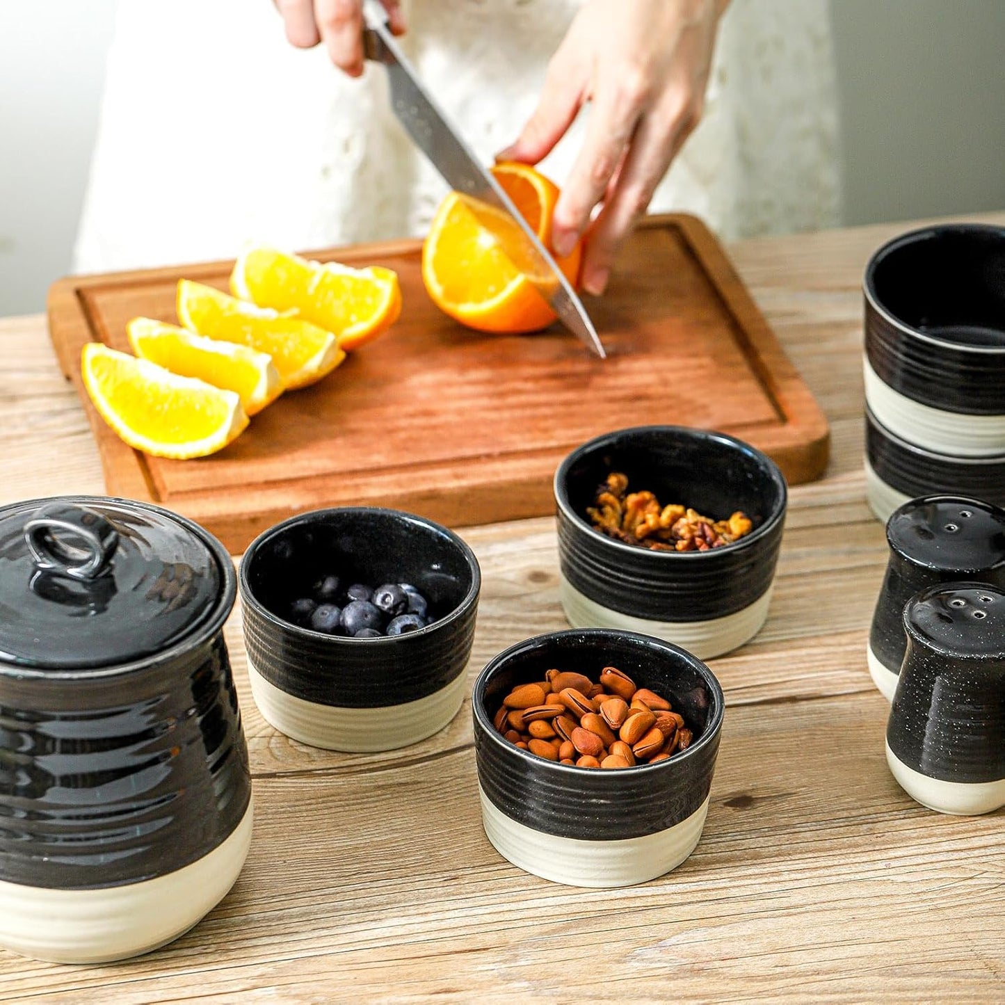 Ramekins 8 OZ Oven Safe,Set of 6 Ceramic Creme Brulee Ramekins,Mini Dessert Bowls for Souffle,Dipping Sauce,Ice Cream,Pudding and Charcuterie,Microwave & Oven Safe,Patchwork Black