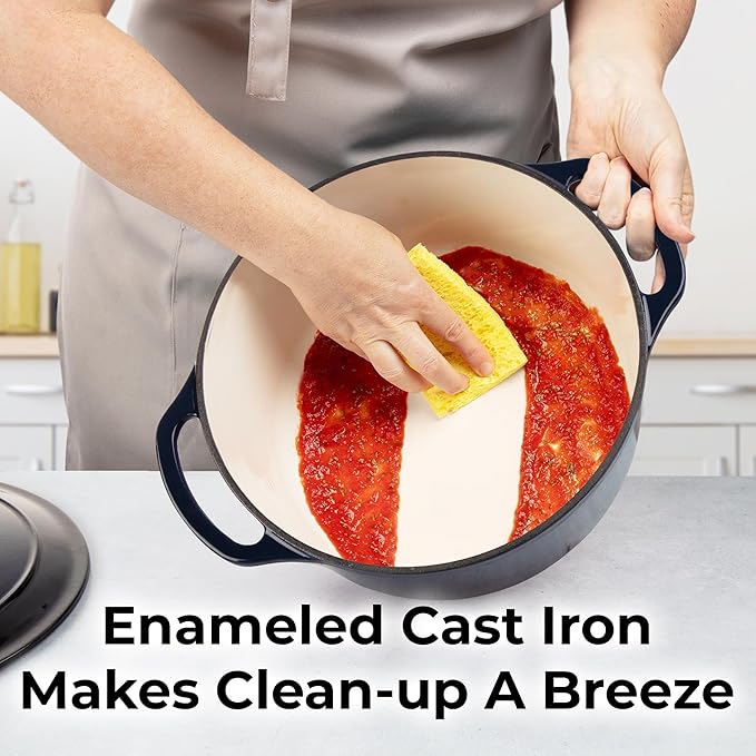 Zulay Kitchen 6 Quart Enameled Cast Iron Dutch Oven Pot with Lid – Premium Durability & Oven Safe up to 500°F – Heavy Duty Cookware Perfect for Bread Baking, Stews, Braising & Roasting - Lapis Lazuli