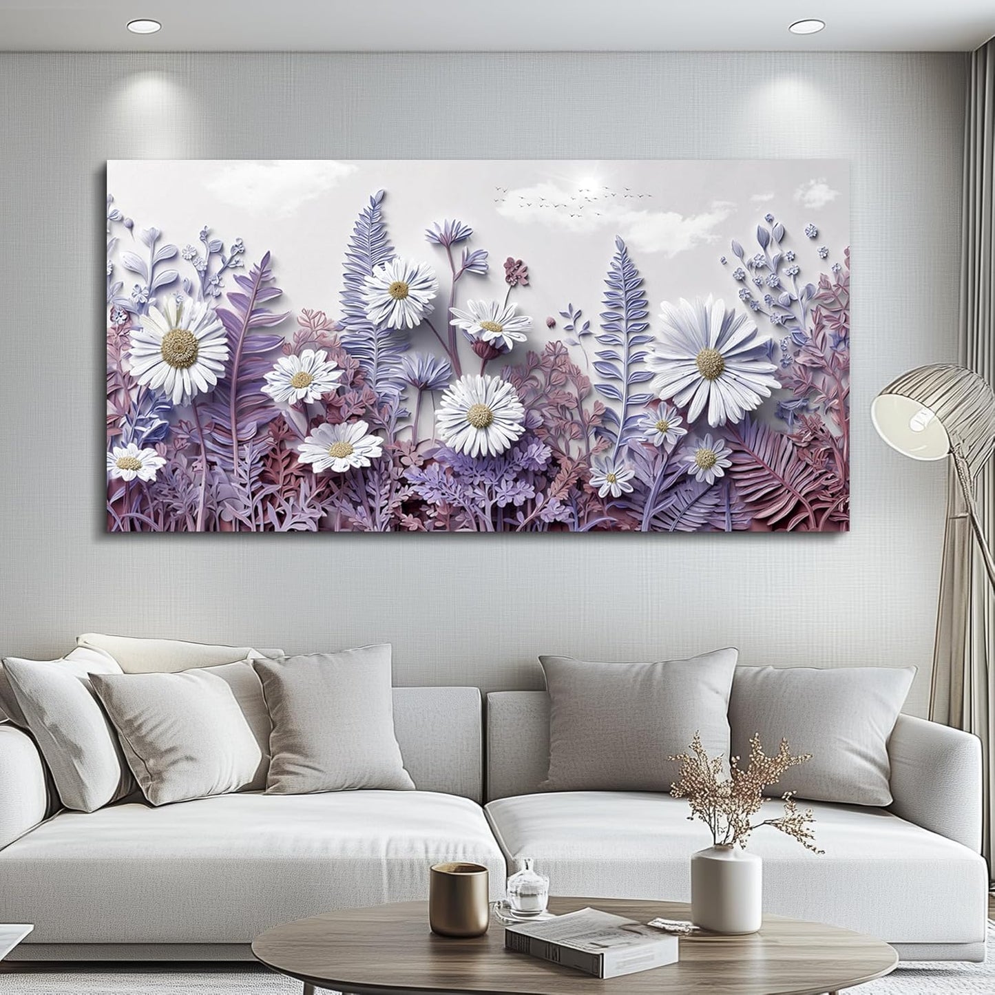 QIYILEXWART Canvas Wall Art For Living Room Large Wall Decor For Office Bedroom Decorations Daisy Fern Landscape Pictures Farmhouse Painting Artwork Room Wall Mural Aesthetic Home Decor 30x60 In
